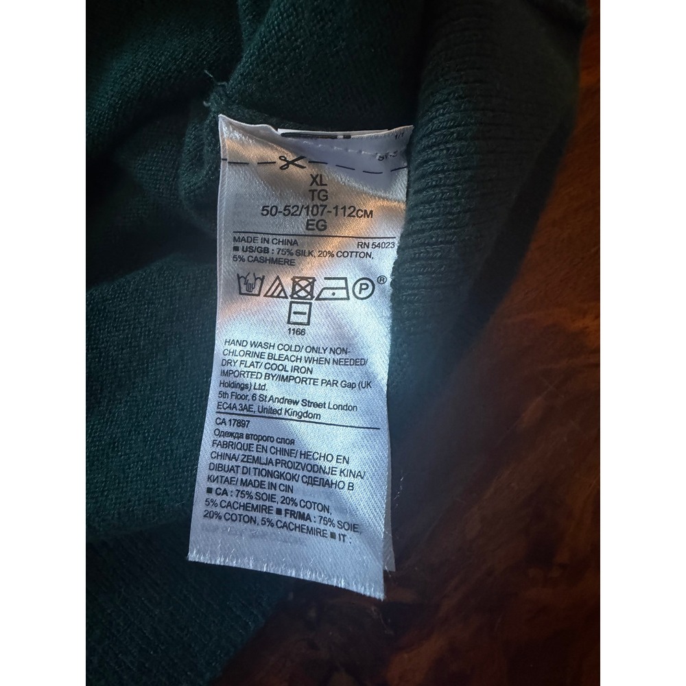 Banana Republic Silk Cotton Cashmere V-Neck Sweater Mens XL Teal Green Luxury - Picture 6 of 6
